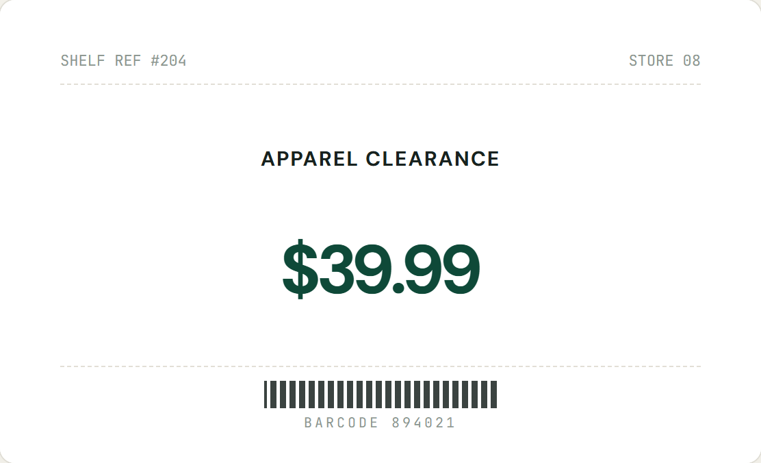 Price tag after the price was replaced in place